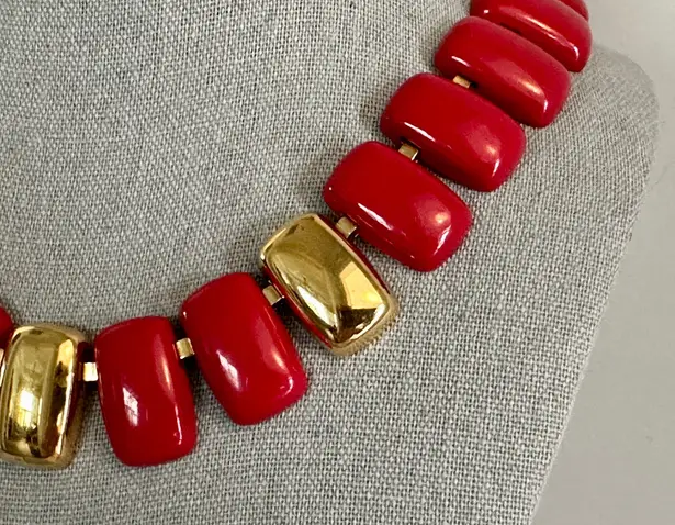 Napier Amazing Vintage Statement Necklace W Red & Gold Tone Links Pat#