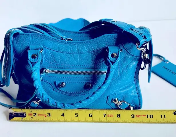 Balenciaga Metallic Edge Classic Mini City Crossbody Bag Blue Brand New