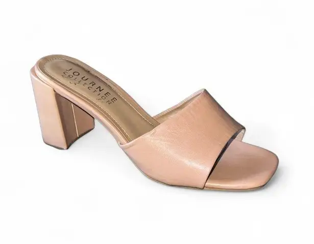 Journee Collection Nude Open Toe Block Heel Slide Sandals Size 8 Square Toe