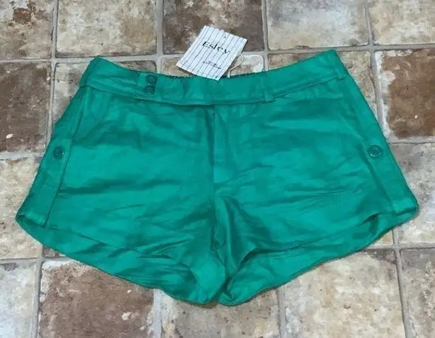 Esley  Emerald Green Cuffed Linen Blend Shorts Pockets Button & Zip Shorts Small