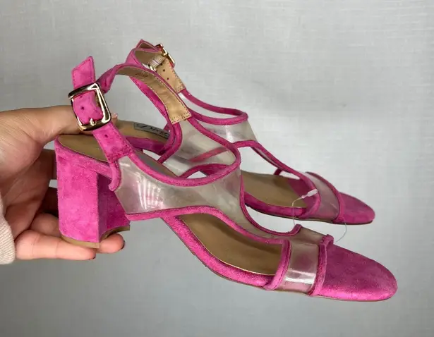 Diane B Milano Pink Suede & Clear Ankle Strap Heel Sandals Size 6.5M