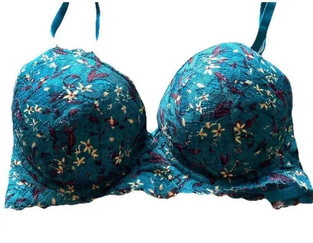 Daisy Fuentes Date Push-Up Padded Front Close Bra Teal Floral Women’s Sz 34B
