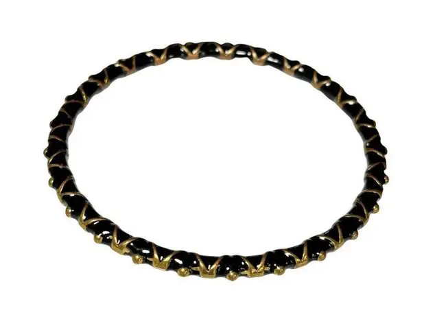 Vintage Black & Gold Enamel Bangle Bracelet Classic Retro Whimsical Unique Vinta