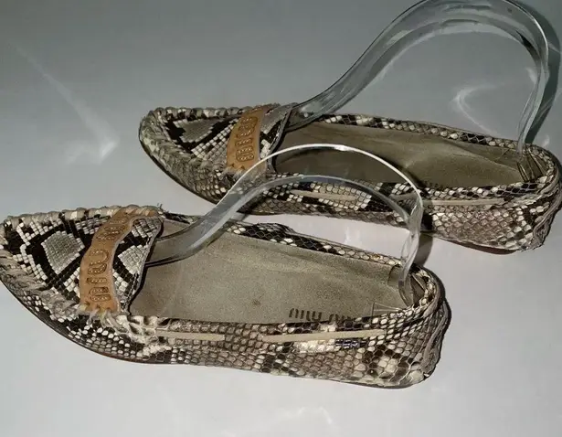 Miu Miu Prada Size 5 Python Flats Snakeskin Slip On Moccasin Pointed Toe Loafers