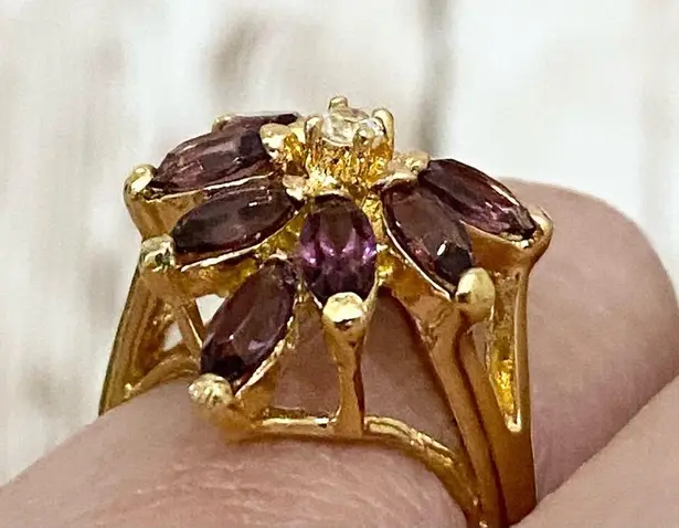 Amethyst 18K G.E. Cocktail Cluster Ring Size 6