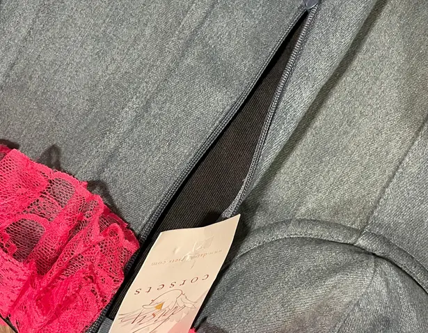 Daisy Corsets NWT Denim With Hot Pink Lace and Bow Trim Corset Black Lace Up Lrg