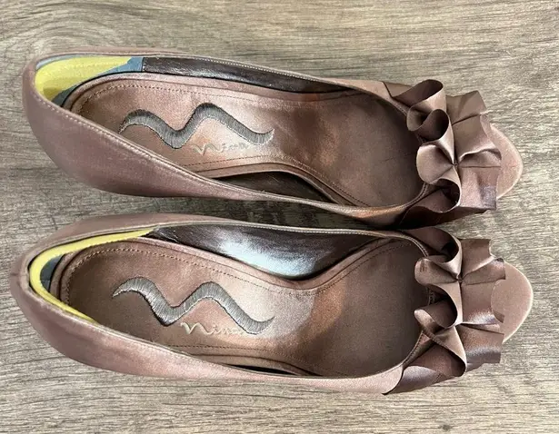 Nina High Heels Shoes Open Toe Metallic satiny Bronze Women’s Size 9 Formal