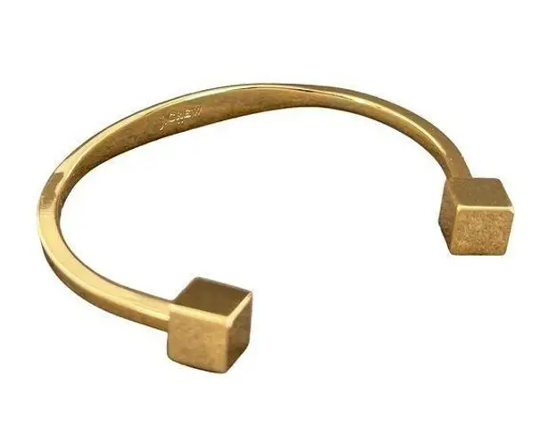 J.Crew  Shiny Gold Tone Open Cuff Bracelet with Cube Detail