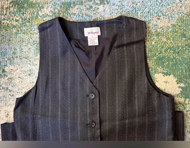 Vintage 90s Worthington pinstriped sleeveless button down vest dress, size 12 Black