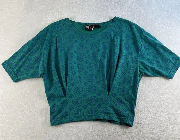 Vtg 80s Pasta M Crop Top Pleated Detail Short Sleeve Grunge Punk Retro Cottage Blue Size M