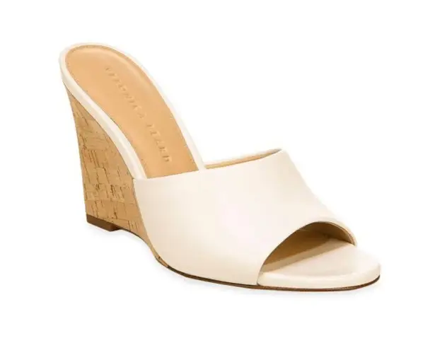 Veronica Beard Dali Single Leather Wedge Sandals White Leather 6.5