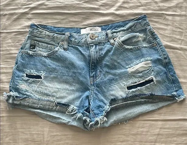 Kancan High Waisted Distressed Denim Shorts 100% Cotton size 27/7 Blue