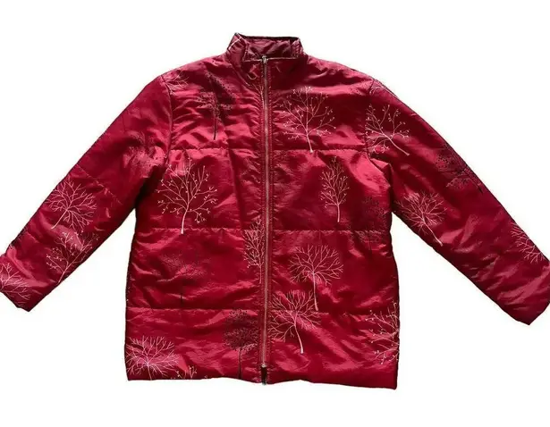 Vintage TEDDI Women's Small Petite Red Floral Puffer Full Zip Jacket