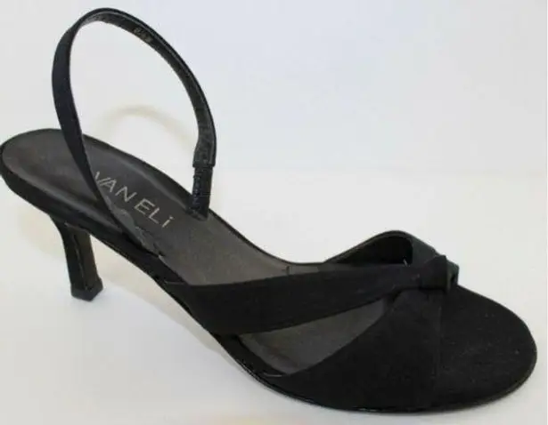 Van Eli Laban Black Fabric Open Toe Slingback Heel Size 6