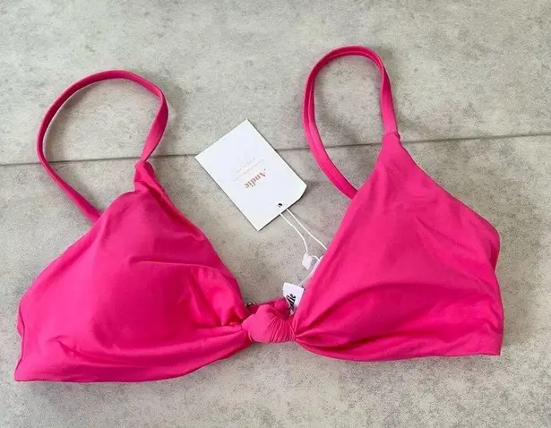 ANDIE NWT Swim Santorini Top Neon Pink Small Bikini Triangle Knot Front Tanning