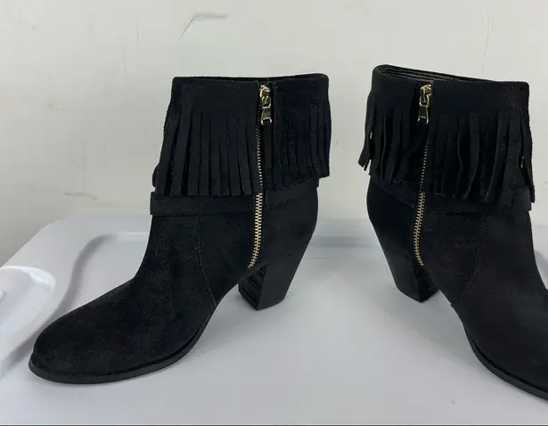 Lauren Ralph Lauren Mara Black Oiled Suede Fringe Heel Booties Sz 8