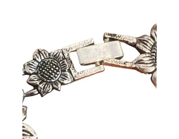 Silver Tone Sunflower Flower Link Bracelet Fold Over Clasp Textured Estate 7"