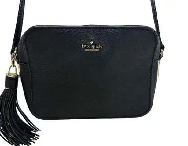 Kate Spade  New York Black Pebbled Leather Crossbody Bag with Tassel