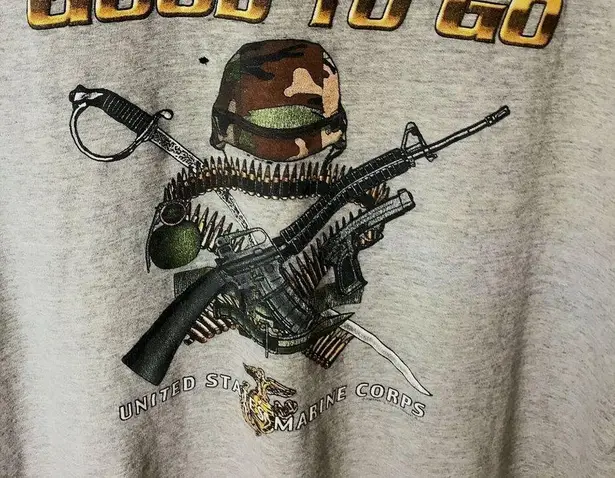 Distressed 90s Marine Corps Military Graphic Tee L Tennessee River Vintage Gray Size L