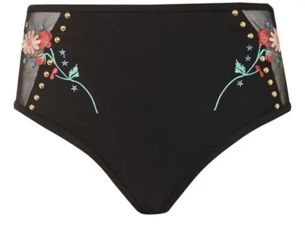 Topshop  Embroidered Mesh High Waist Bikini Bottom