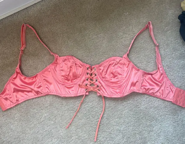 Coral Lace Up Bra Pink