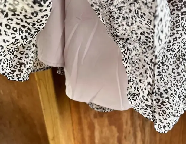 WAYF Dede x Emily Leopard Print Pleated Long Sleeve Mini Dress Size XS