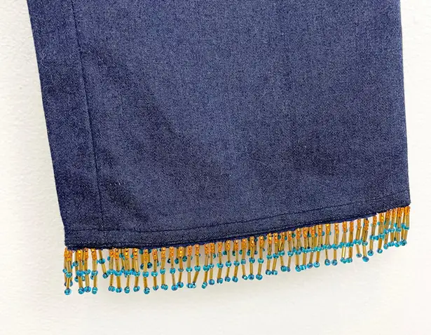 Vintage Michel Klein Paris Crop Beaded Fringe Jeans Blue Size XS
