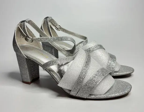 Dream Paris DREAM PAIRS Madison Ankle Strap Low Chunky Black Heel Sandal in Silver/Glitter