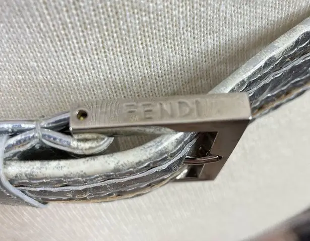 Fendi Metallic Silver Leather PVC wide cinch belt 2007 runway Womens FLAWED