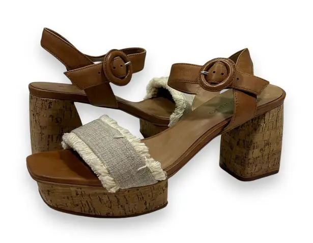 Bernardo Reagan Frayed Canvas & Leather Platform Sandals with Cork Block Heel 9