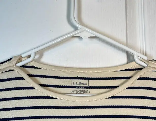 L.L.Bean Women's  Tan Navy Stripe Long Sleeve Crewneck Pullover Shirt Size Small