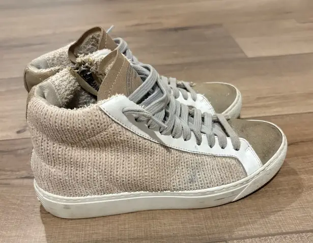 P448 High-Top Sweater Knit Wedge Sneakers Tan Beige Size 36