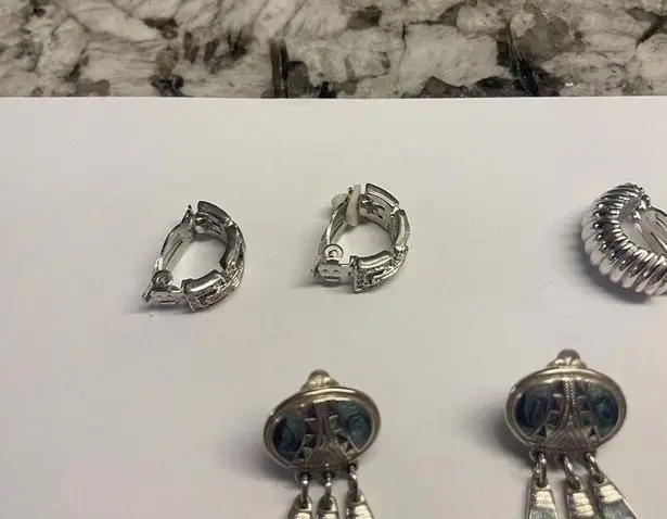 Lot Of 3 Silver Tone Costume Earrings Screw On Clip