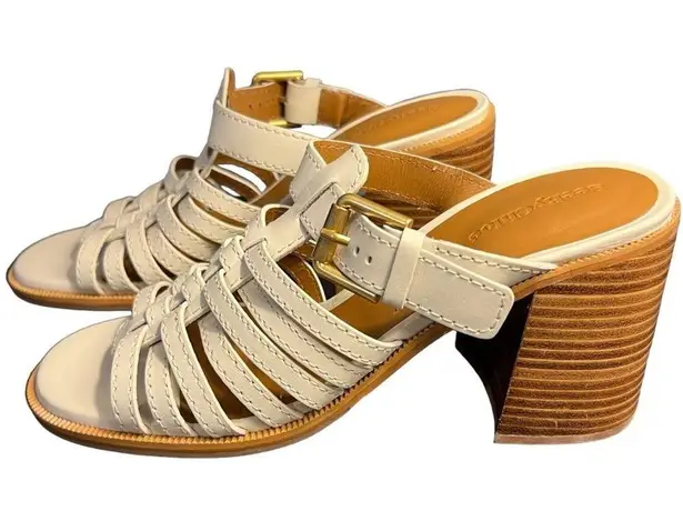 See By Chloe Cila Natural Leather Block Heel Caged Buckle Mule Sz 9 (39EU)NWOT