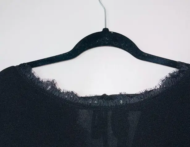 Amaryllis Black Lace Trim Open Tie Cross Back Sweater