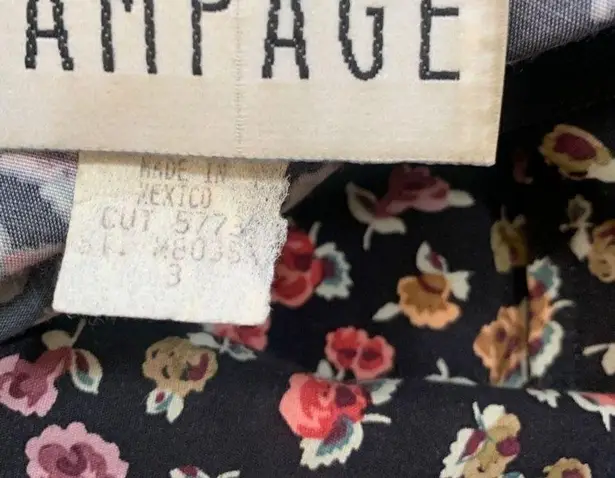 Vintage Rampage Dress Black Dark Floral Detail Sweetheart Neck Puff Sleeve Mini Size XS