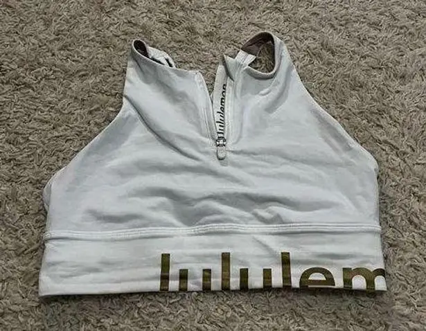 Lululemon  energy high neck long line limited edition sport bra white and gold