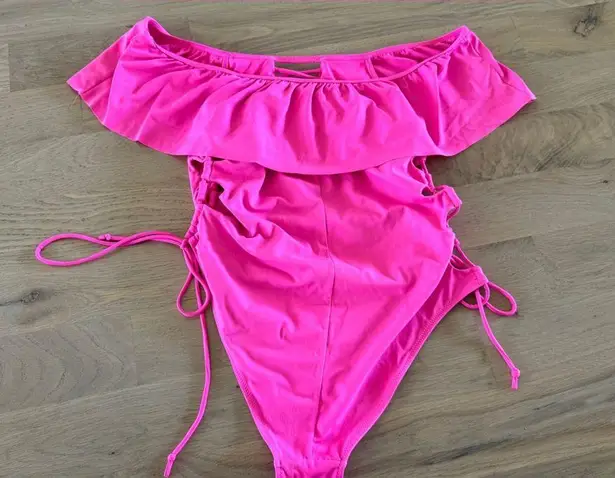 Tinibikini lace up one piece hot pink swimsuit size large