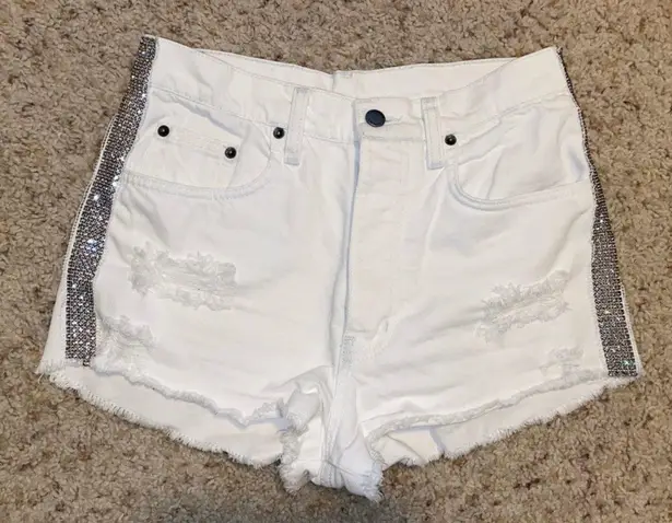 LF Carmar Denim Rhinestone White Jean Shorts 26