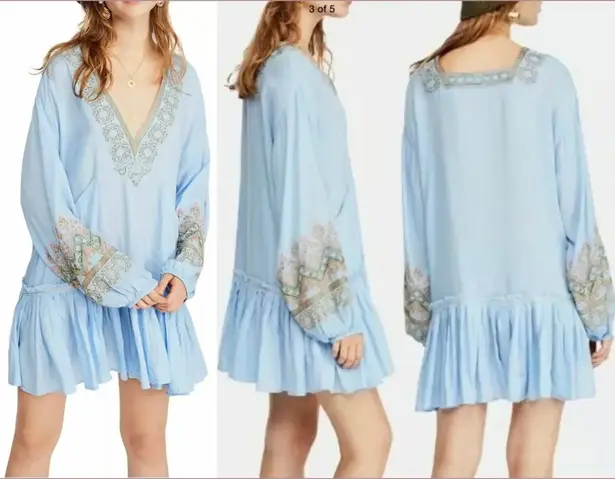 Free People  Wild One Embroidered Blue Tunic/Dress