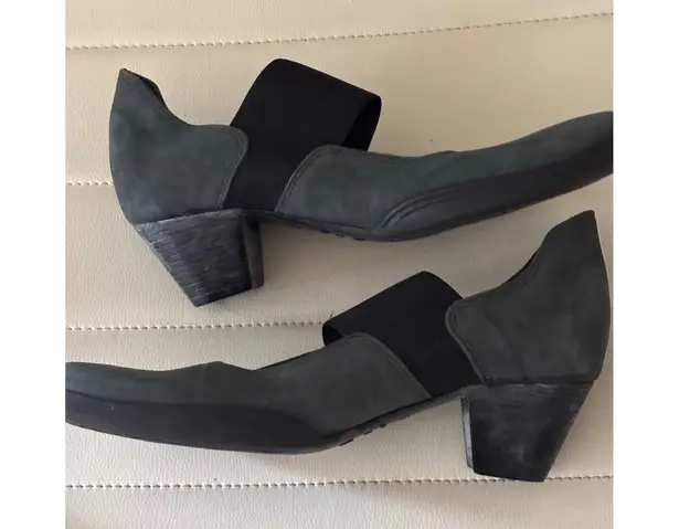 Arche France Gray Suede Leather Elastic Mary Jane Block Heel Shoes Size 37. US 6
