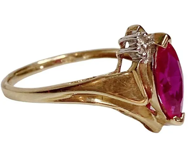 Womens 10K Yellow Gold Pink Clear Topaz or Sapphire Marquise Cut Ring Size 7