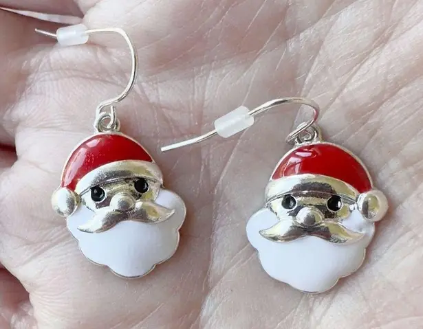 Handmade Santa Claus Earrings Chrismas Jewelry Dangle Hooks 1.25" L Shin…