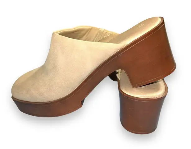 ZBY Womens Mule Booties Square Toe Block Heel Slip On Faux Suede Beige Size 7 Brown