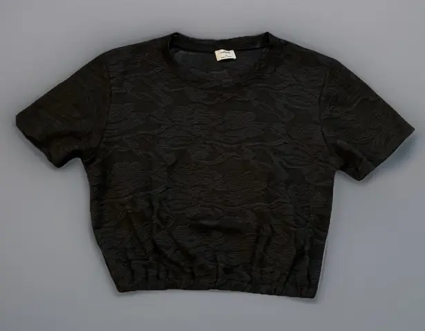 Wilfred Free Black Floral Textured Crop Top Short Sleeve XS