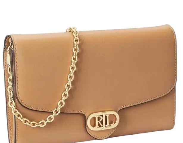 NWT Lauren Ralph Lauren Leather Medium Adair Wallet Crossbody Summer Buff Tan