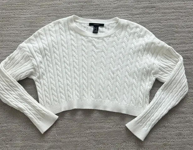 Forever 21 White Cropped Cable Knit Sweater