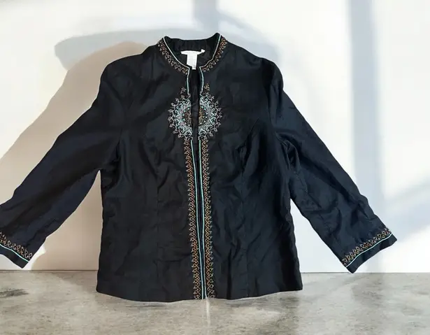 Sarah Spencer Black Linen Beaded Blazer Women’s 12 Shirt Boho