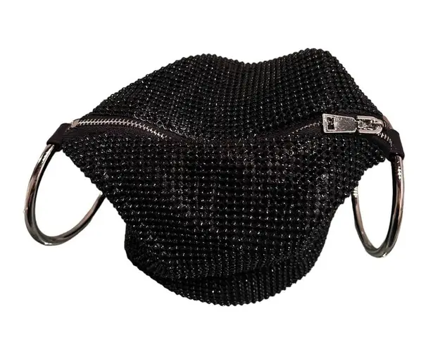 Crystal Mesh Ring Handle Bag Black Slouch Bag