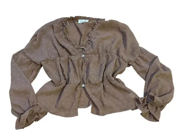 Peach Love California Brown polka dot long sleeve